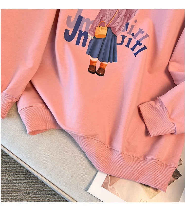 170Kg Plus Size Women's Bust 170 Spring Autumn Loose Lapel Sweatshirt Printed Top Black Pink 5XL 6XL 7XL 8XL 9XL 10XL