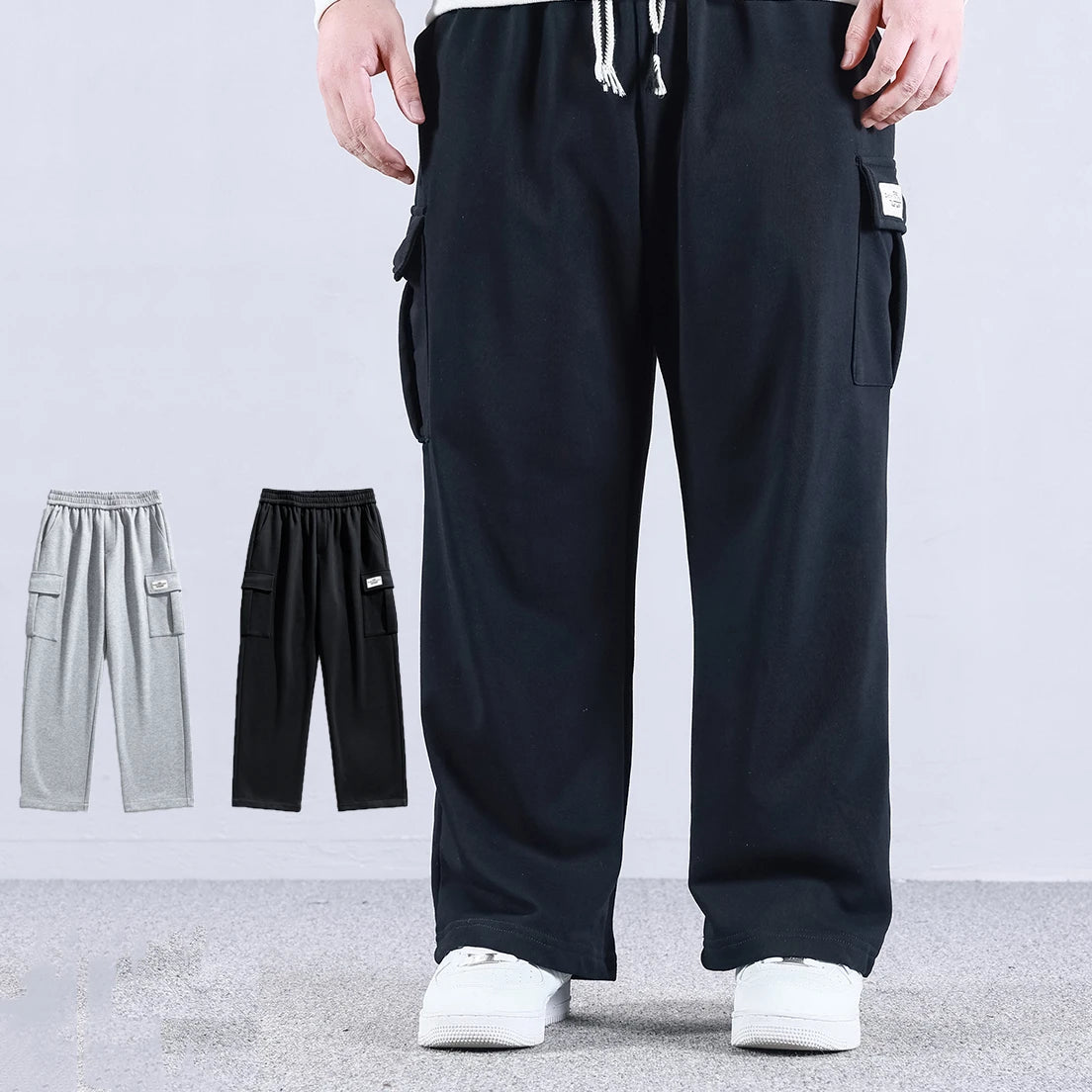 Large Size M-8XL Men's Casual Pants Autumn and Winter Loose Sports Joggers Oversized Straight Elastic Waist Tooling Sweatpants