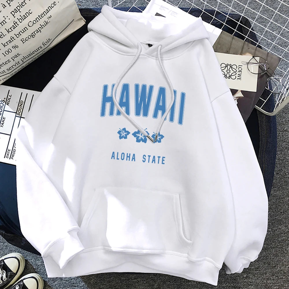 Hawaii Aloha State Letter Printed Clothes Female Hip Hop Street Hoodies Casual Fashion Sweatshirt Comfortable Loose Womens Hoody