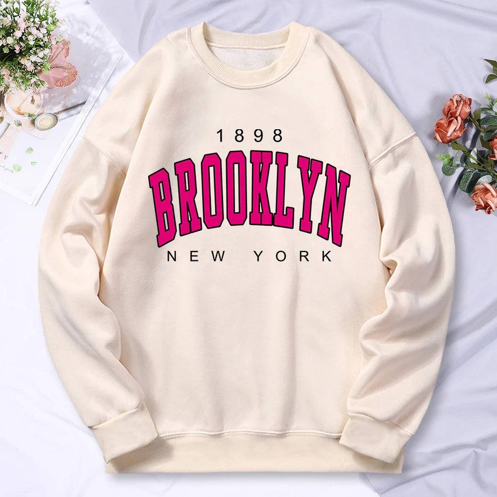 1898 Brooklyn New York Printing Tracksuit Women Classic Retro Fashion Hooded Fleece Warm Casual Clothes Loose Oversize Hoodies