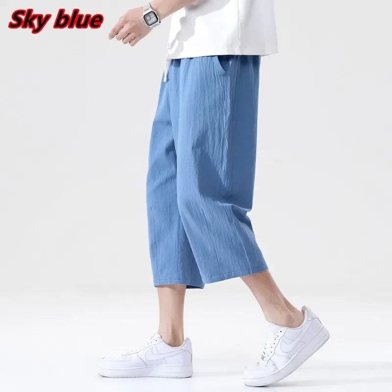 Summer Casual Pants Men's Wild Cotton and Linen Loose Linen Pants Korean Style Trend Nine-point Straight Trousers