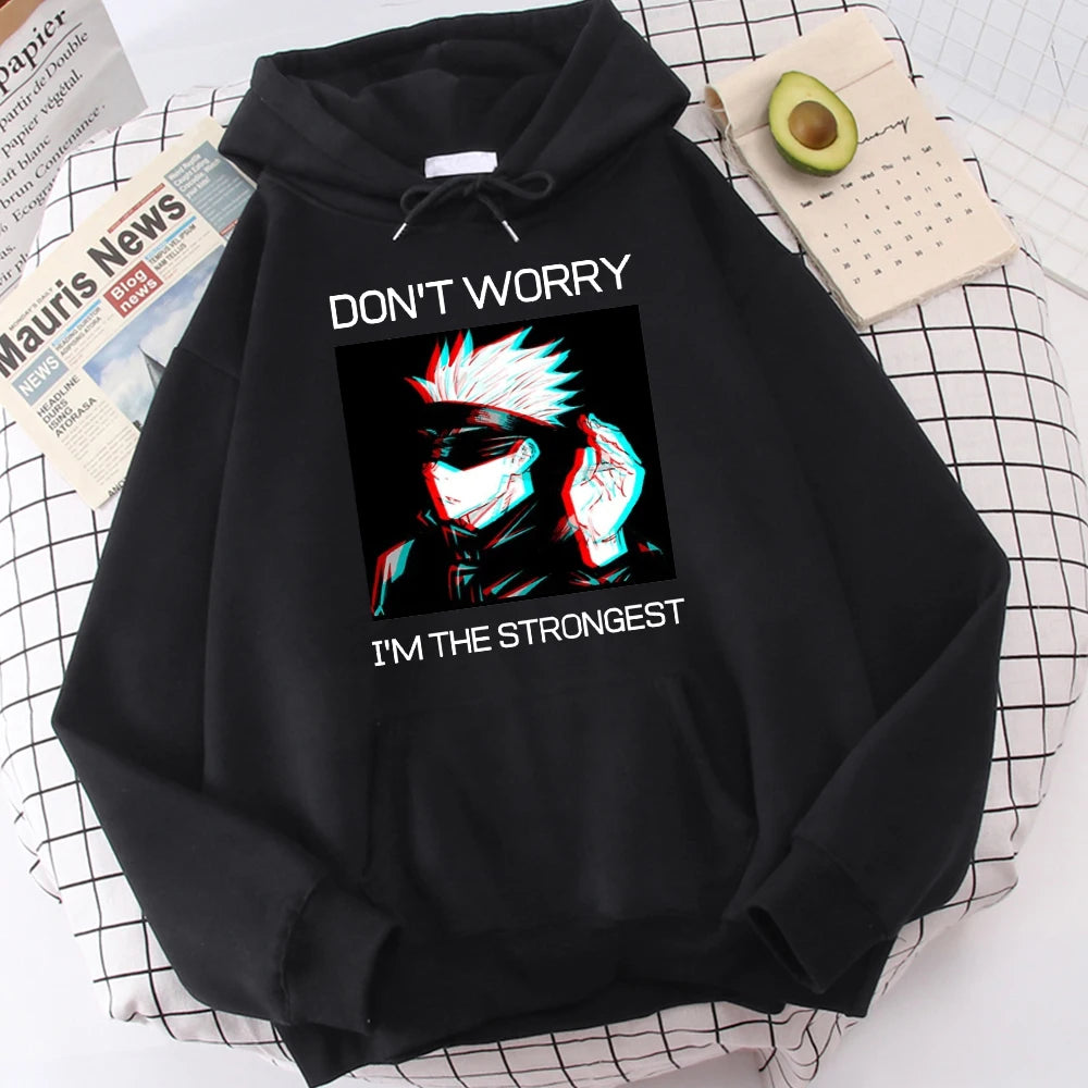 Gojo Sensei Anime Don'T Worry Prints Hoodies Men's Hipster Soft Hoodie Warm Autumn Hoody Comfortable Casual Tracksuit Unisex