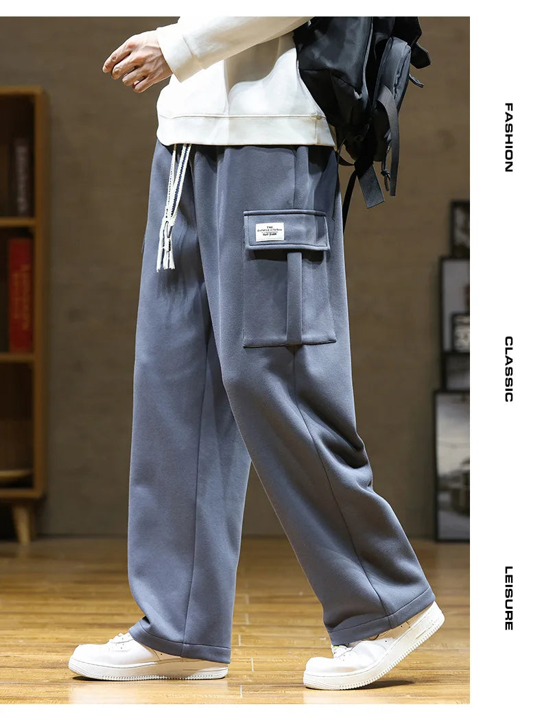 Spring Autumn Multi-Pockets Sweatpants Men Oversized Sportswear Casual Track Pants Plus Size Loose Straight Baggy Trousers Y2k