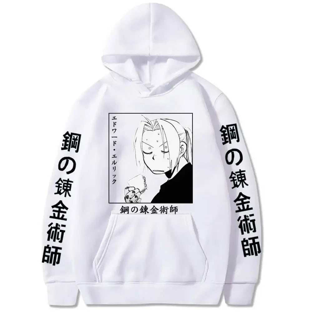 Anime Fullmetal Alchemist Edward Elric Graphic Print Hooded Men Women Aesthetic Hoodies Plus Size Streetwear Harajuku Sweatshirt