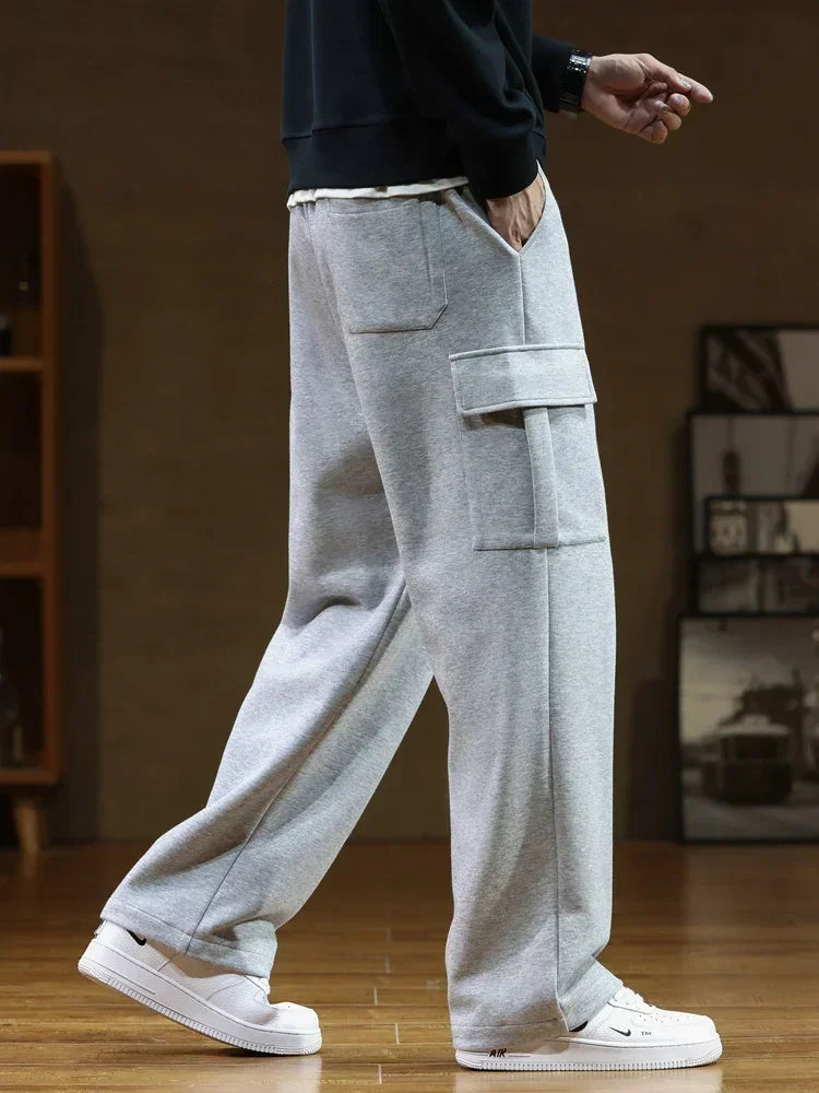 Autumn Big Pocket Men's Cargo Casual Pants Cotton Drawstring Baggy Straight Sweatpants Fashion Streetwear Hip Hop Male Trousers