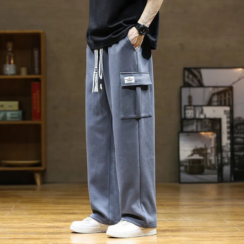 Spring Autumn Multi-Pockets Sweatpants Men Oversized Sportswear Casual Track Pants Plus Size Loose Straight Baggy Trousers Y2k