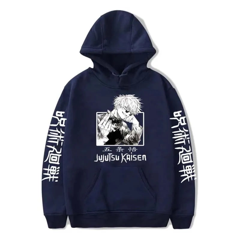 2025 Jujutsu Kaisen Hoodie Anime Gojou Satoru Print Harajuku Man Clothes Fleece Hoodies Hooded Pullovers Tops Loose Long Sleeves