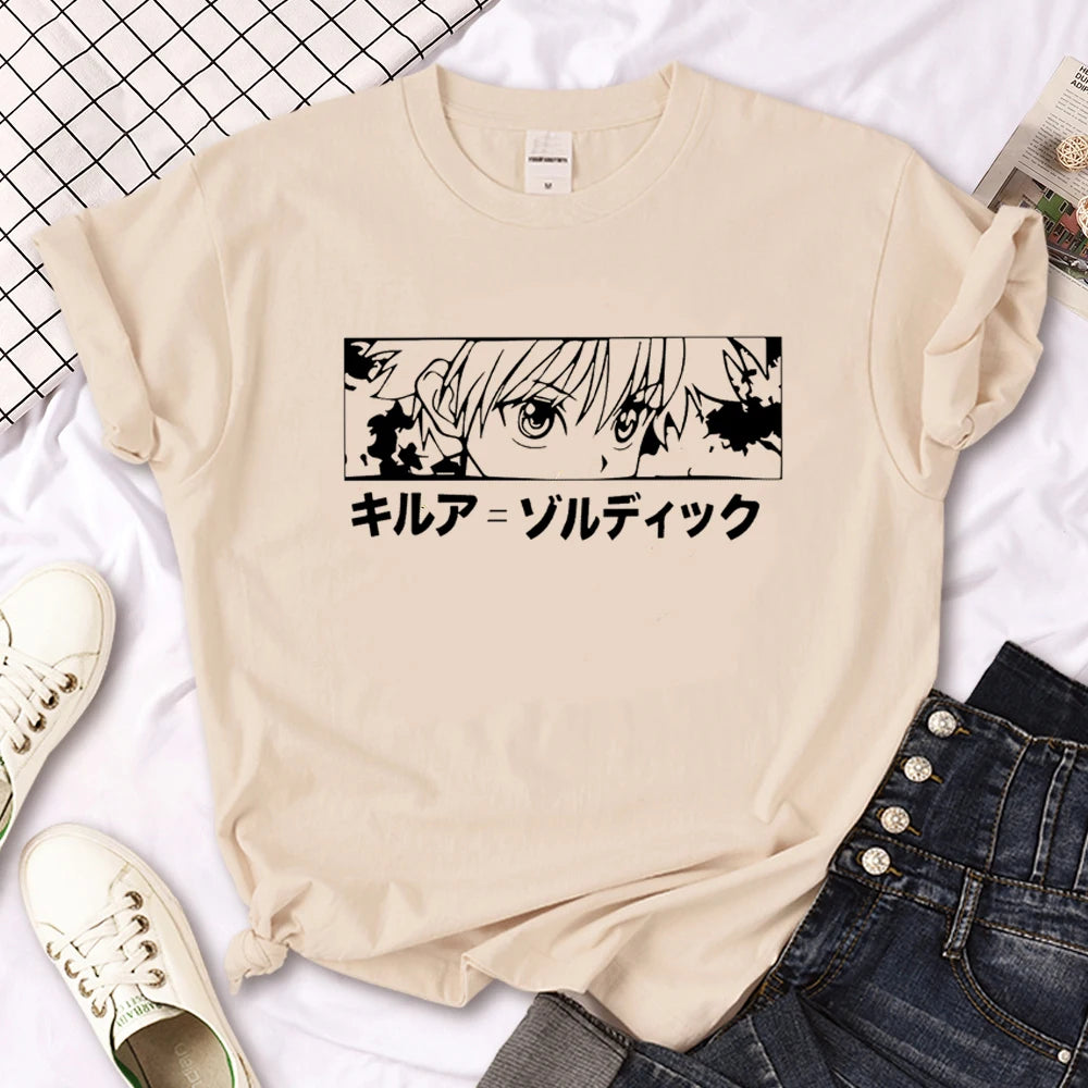 Killua Zoldyck top women summer crew neck tshirt girl manga anime funny clothing