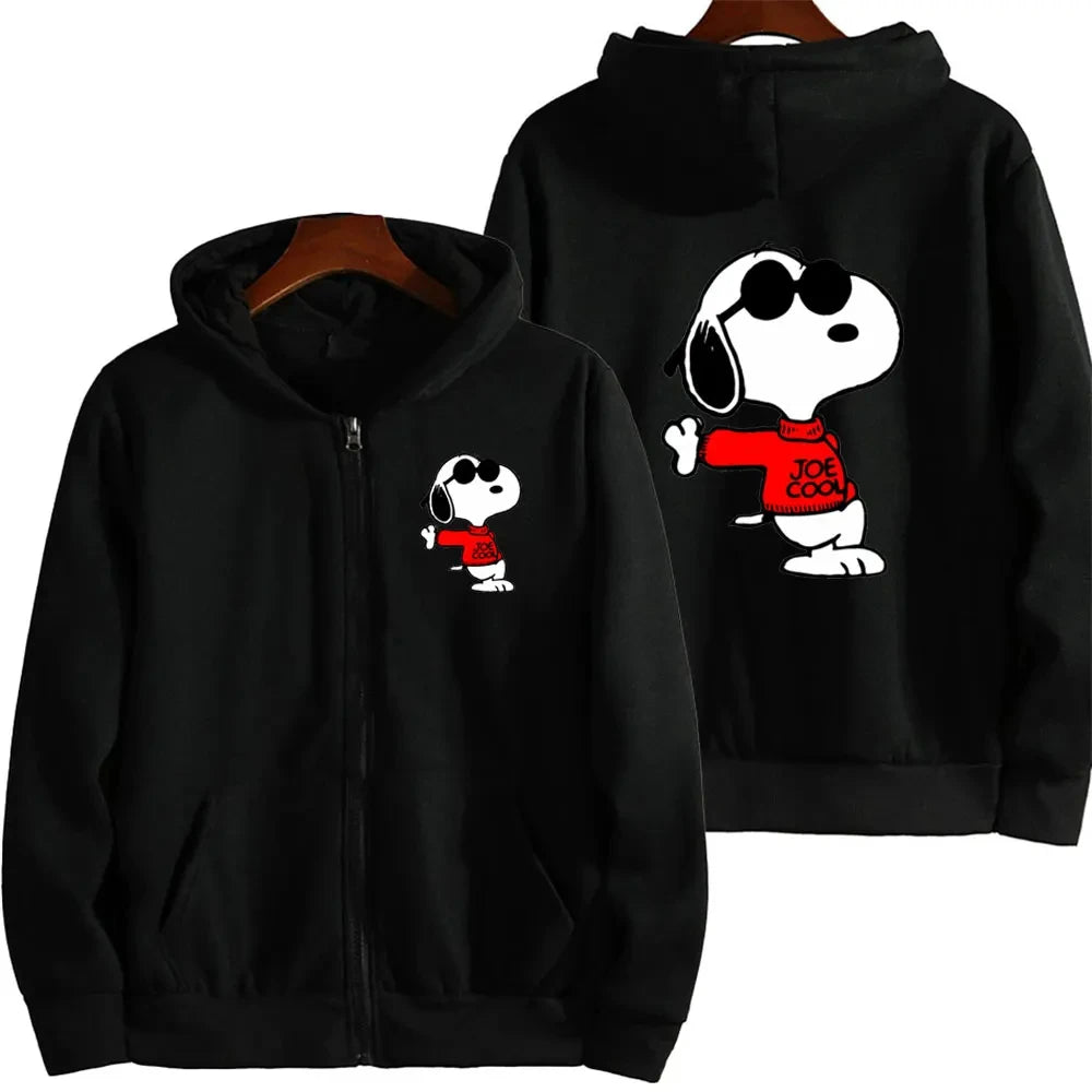 2024 New Snoopy Cartoon Anime Women Zipper Hoodie Jacket Spring Autumn Men Sweatshirt White Casual Couple Clothes Coats