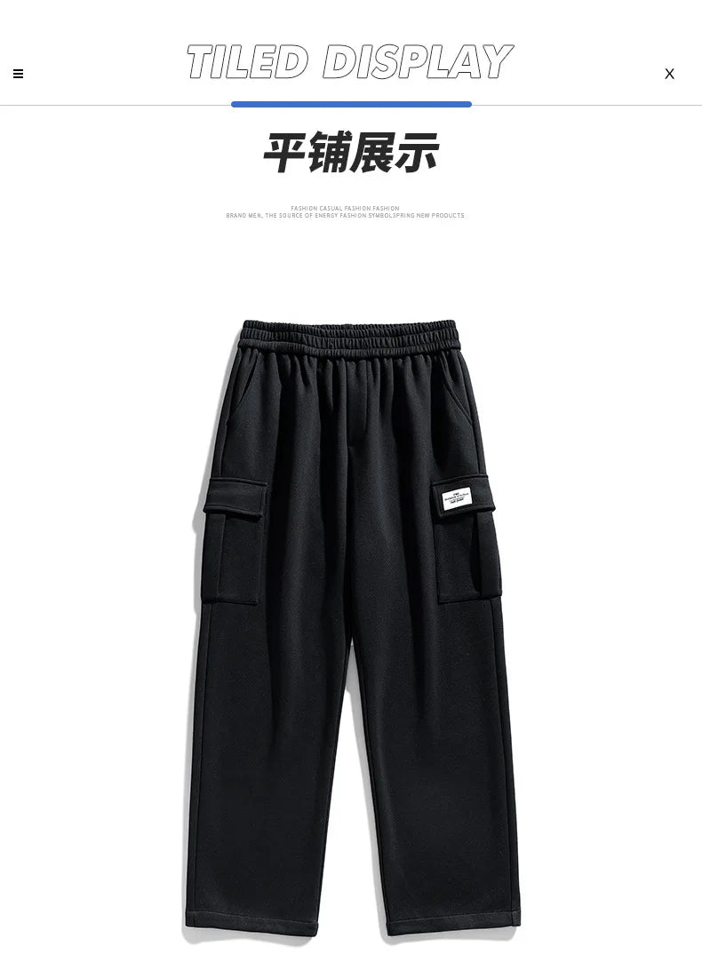 Spring Autumn Multi-Pockets Sweatpants Men Oversized Sportswear Casual Track Pants Plus Size Loose Straight Baggy Trousers Y2k