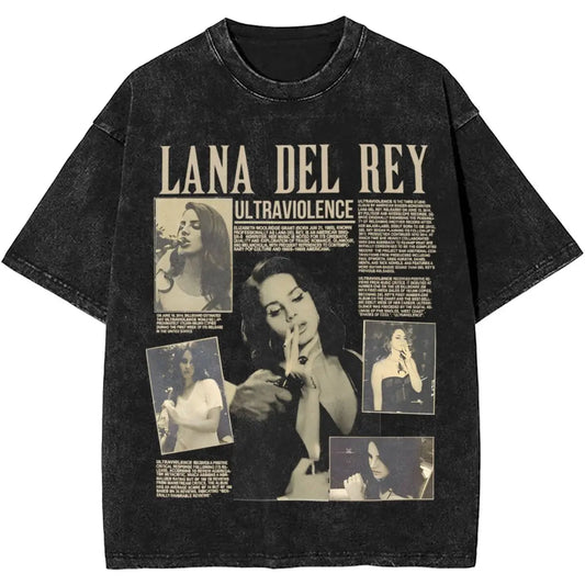 Lana Del Rey Washed T Shirt Mens Vintage Casual T Shirts Summer Crew Neck Trendy Cool Tees Simple Oversized Tops