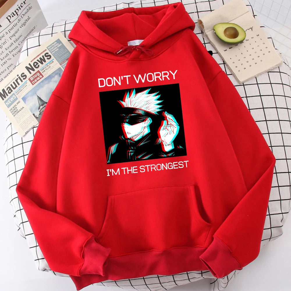 Gojo Sensei Anime Don'T Worry Prints Hoodies Men's Hipster Soft Hoodie Warm Autumn Hoody Comfortable Casual Tracksuit Unisex