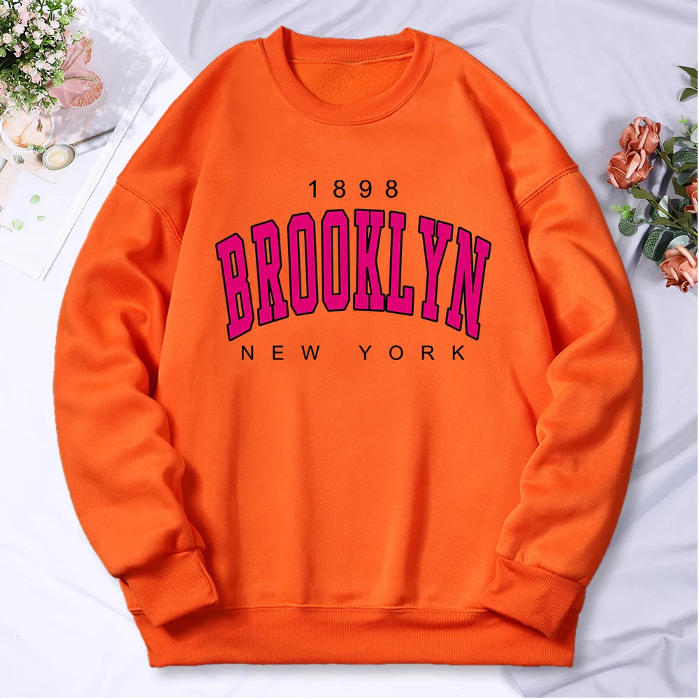 1898 Brooklyn New York Printing Tracksuit Women Classic Retro Fashion Hooded Fleece Warm Casual Clothes Loose Oversize Hoodies