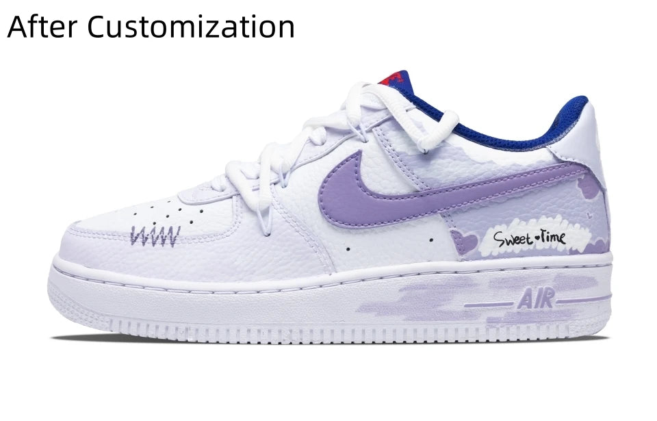 【Customize】Nike Air Force 1 Skateboarding Shoes Women's Low-top White/purple-CT3839-101