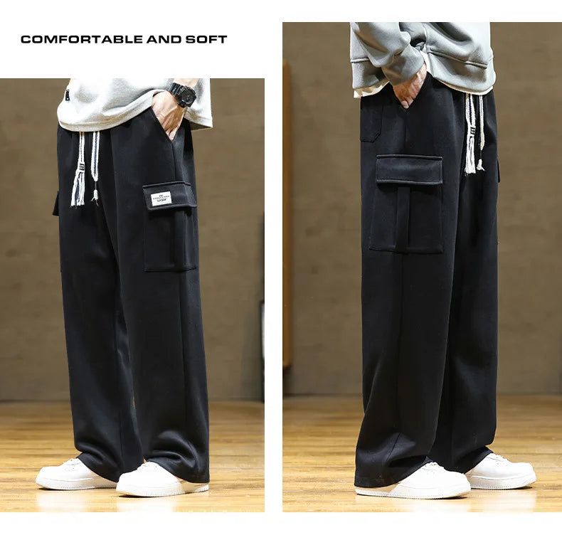 Spring Autumn Multi-Pockets Sweatpants Men Oversized Sportswear Casual Track Pants Plus Size Loose Straight Baggy Trousers Y2k