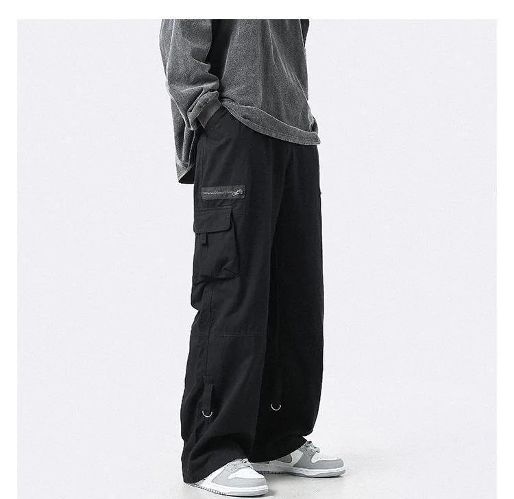 HOUZHOU Cargo Pants Men Zipper Oversize Wide Leg Trousers Male Streetwear Hip Hop Casual Korean Japanese Pocket Safari Style