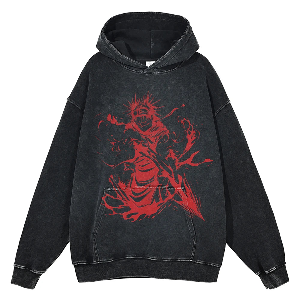 Hot Anime Jujutsu Kaisen Satoru Gojo Print Hooded Men Women Oversized Hoodies Manga Washed Cotton Pullover Harajuku Sweatshirt