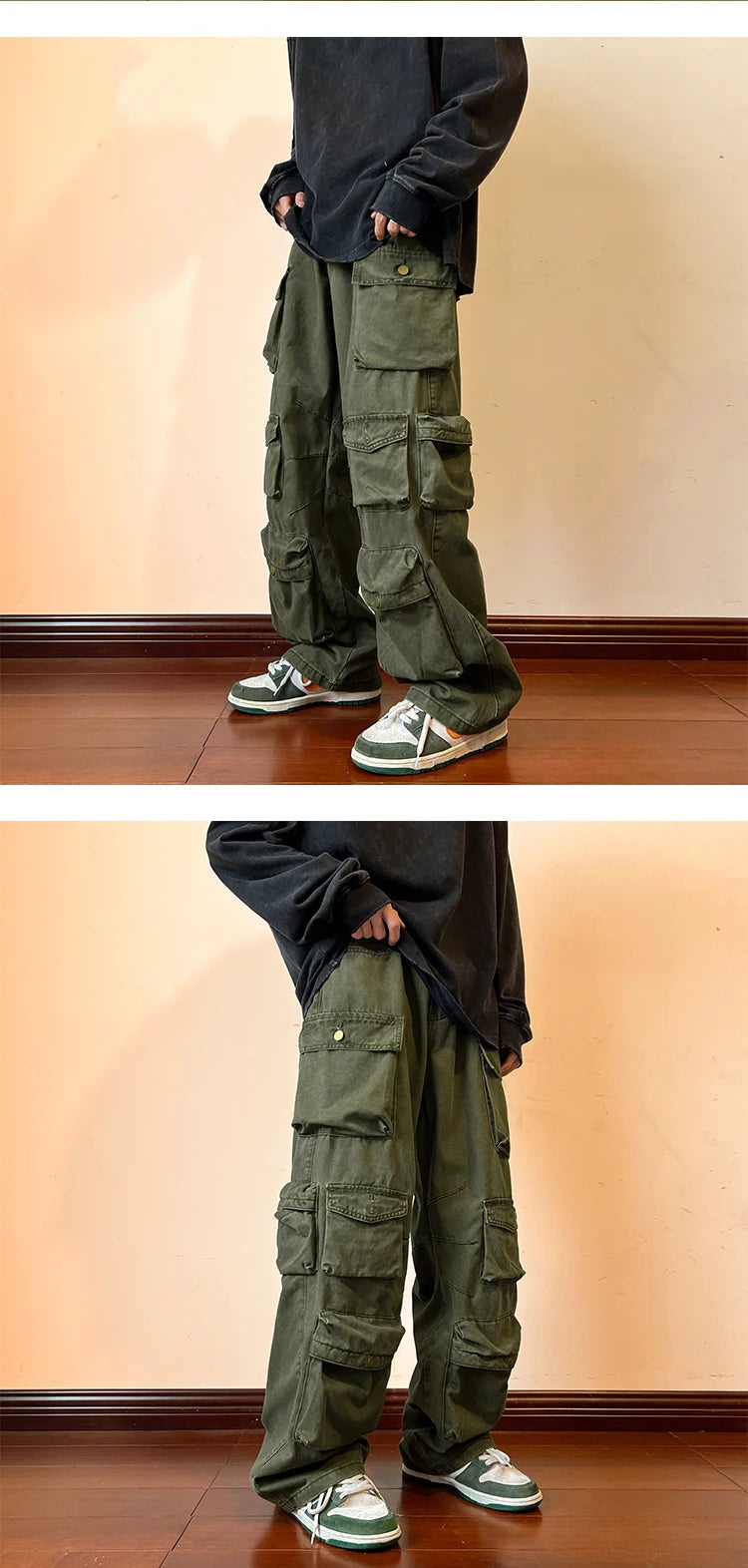 Cargo Pants Multi-pockets Tooling Pant Harajuku Men's Vintage Loose Wide Leg Pants Streetwear Casual Hip-hop Mopping Trousers