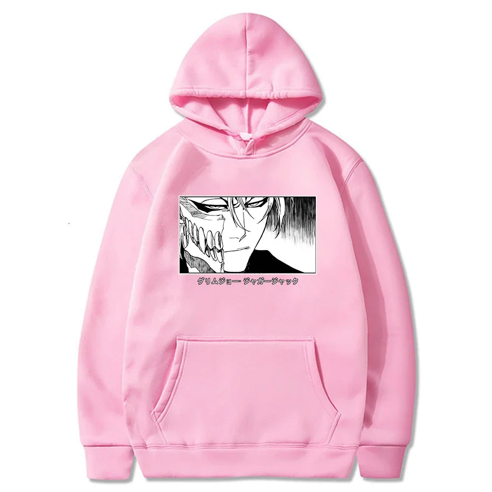 Harajuku Kurosaki Ichigo Bleach Japan Anime Hoodies Men's Funny Cartoon Split Face High Street Long Sleeve Casual Sweatshirts