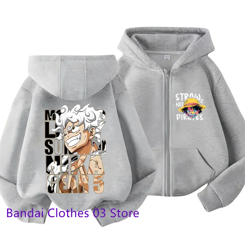 Anime New One Piece Kids Zipper Hoodie Cartoon Luffy Print Autumn/Winter Long-sleeved Sweatshirt Boys And Girl Casual Jacket Top