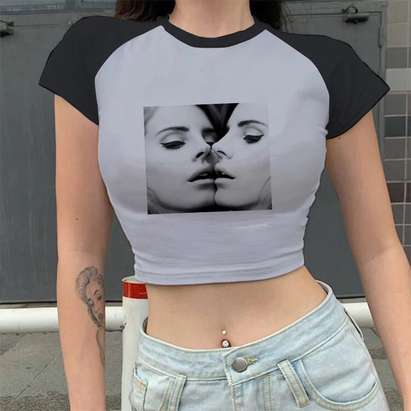 Gothic Crop Tops Lana Del Rey Ldr Sailing T Shirt Summer Harajuku Women Vintage Short-Sleeve T-Shirt Streetwear Female Clothes