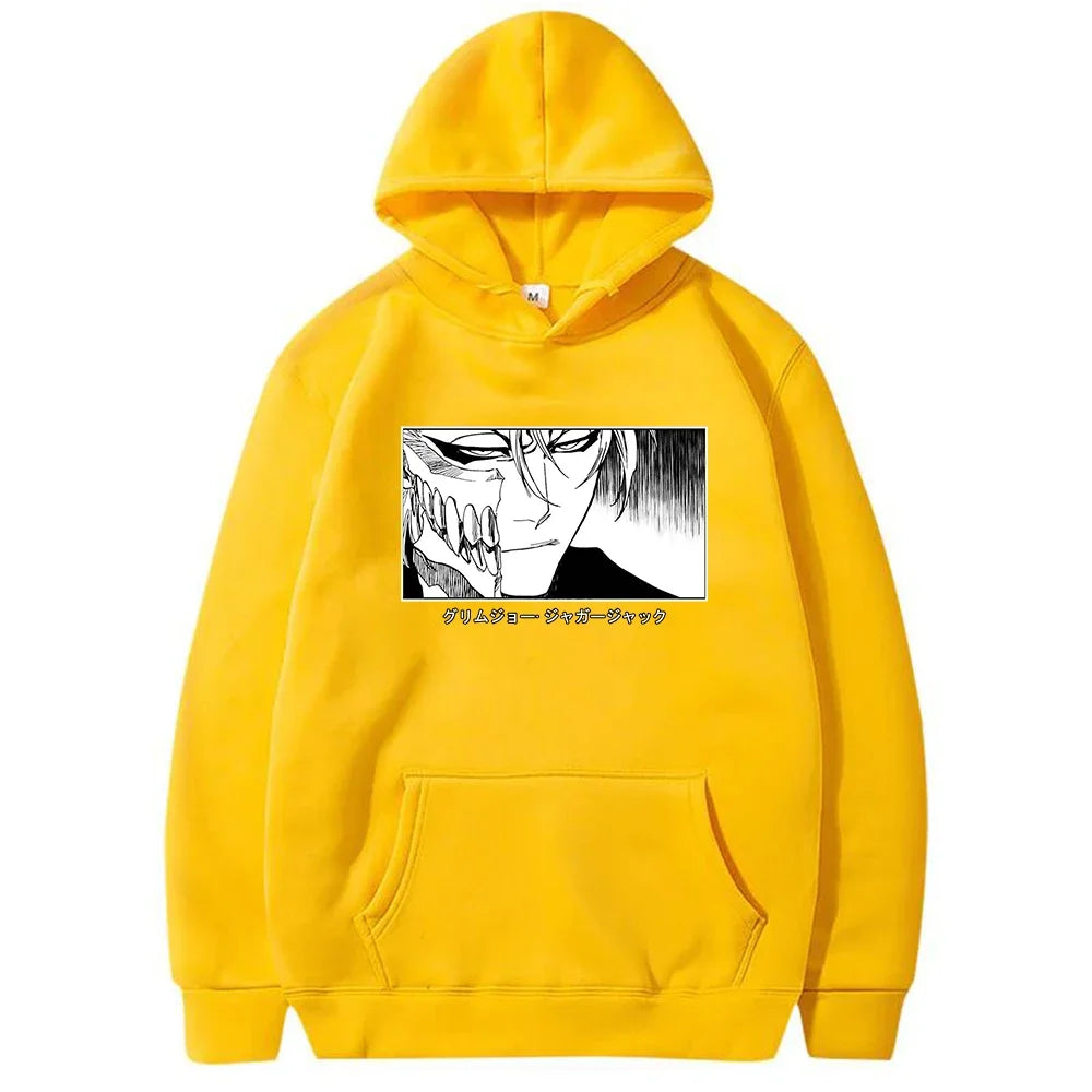 Harajuku Kurosaki Ichigo Bleach Japan Anime Hoodies Men's Funny Cartoon Split Face High Street Long Sleeve Casual Sweatshirts