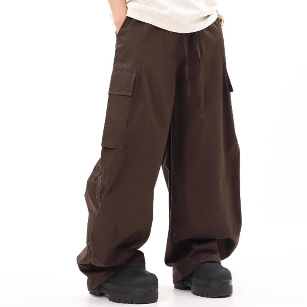 Classic Design Multi Flap Pockets Cargo Pants,Men's Loose Fit Drawstring Cargo Pants，For Skateboarding,Street,Outdoor Camping