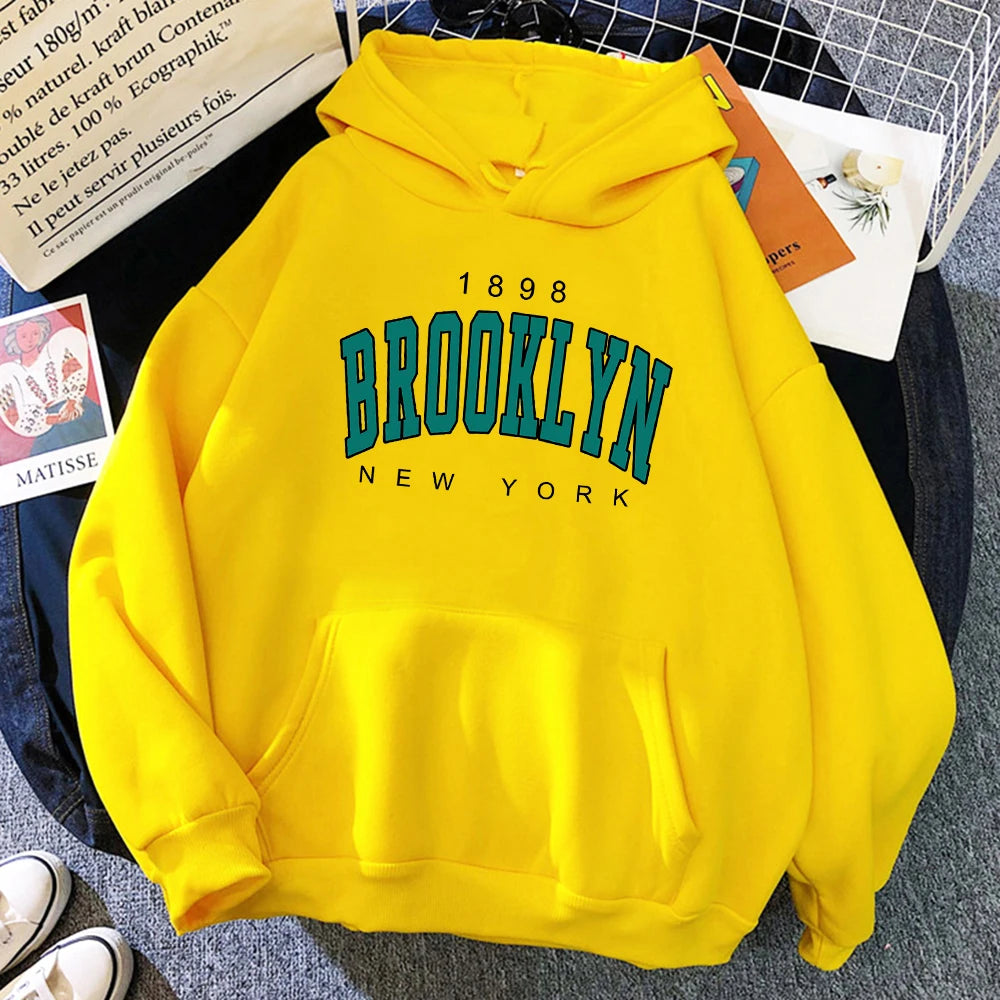 1898 Brooklyn New York Printed Women Hoodies Fashion Fleece Hoody Creativity USA Pullover Street Loose Woman Clothing