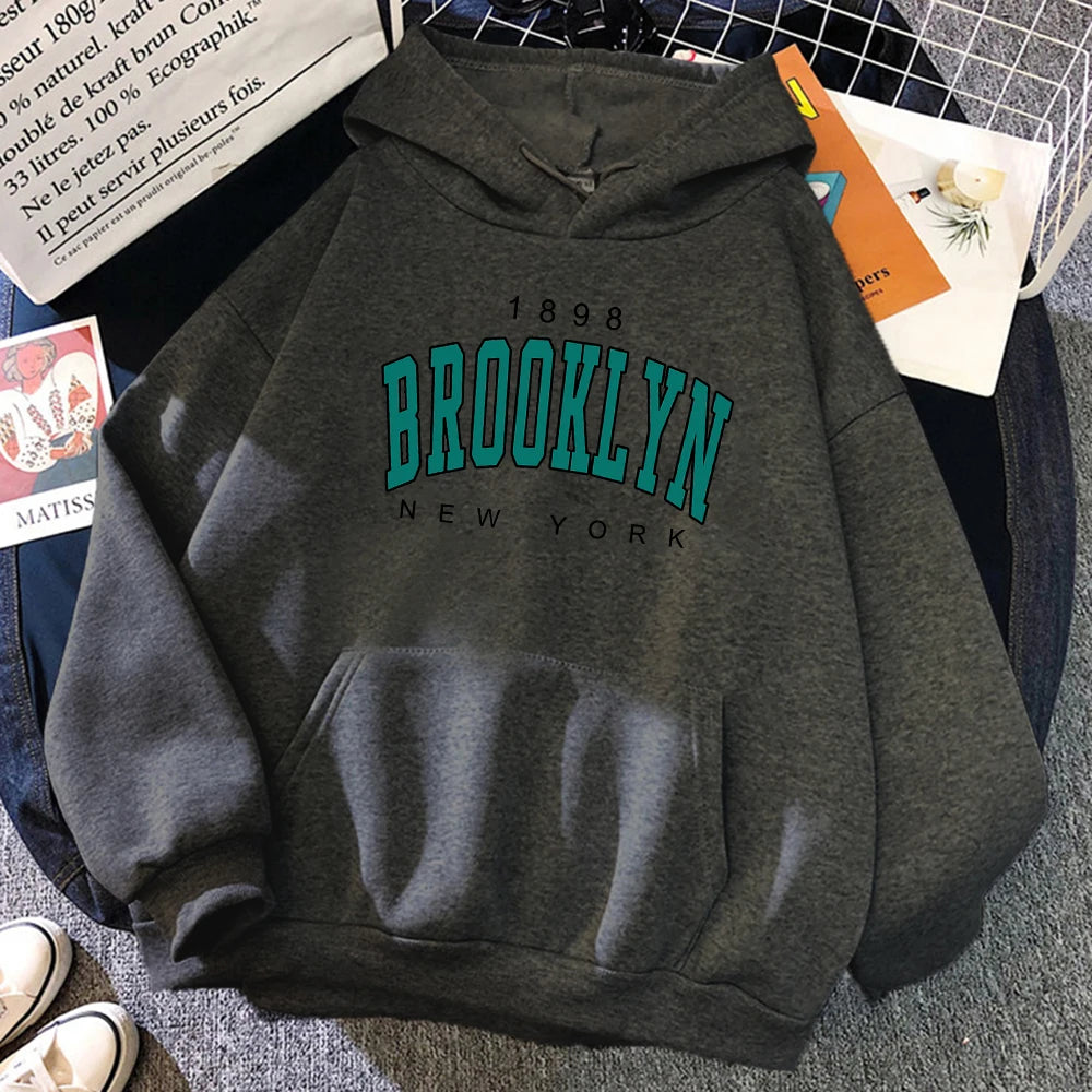 1898 Brooklyn New York Printed Women Hoodies Fashion Fleece Hoody Creativity USA Pullover Street Loose Woman Clothing