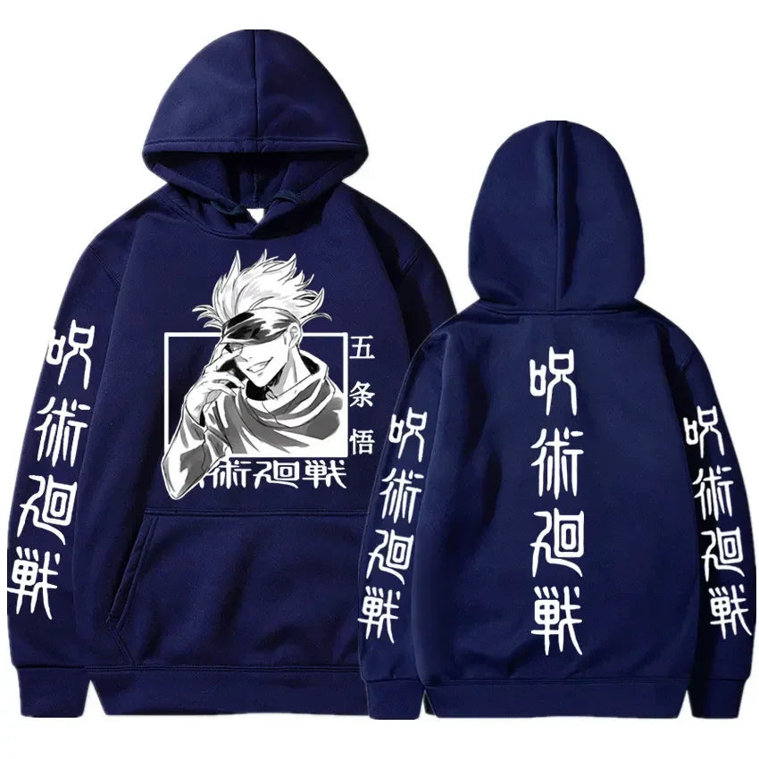 Japan Anime Jujutsu Kaisen Gojo Satoru Hoodies Sweatshirt Casual Manga Print Sweatshirts Loose Long Sleeve Men Hoodie Streetwear