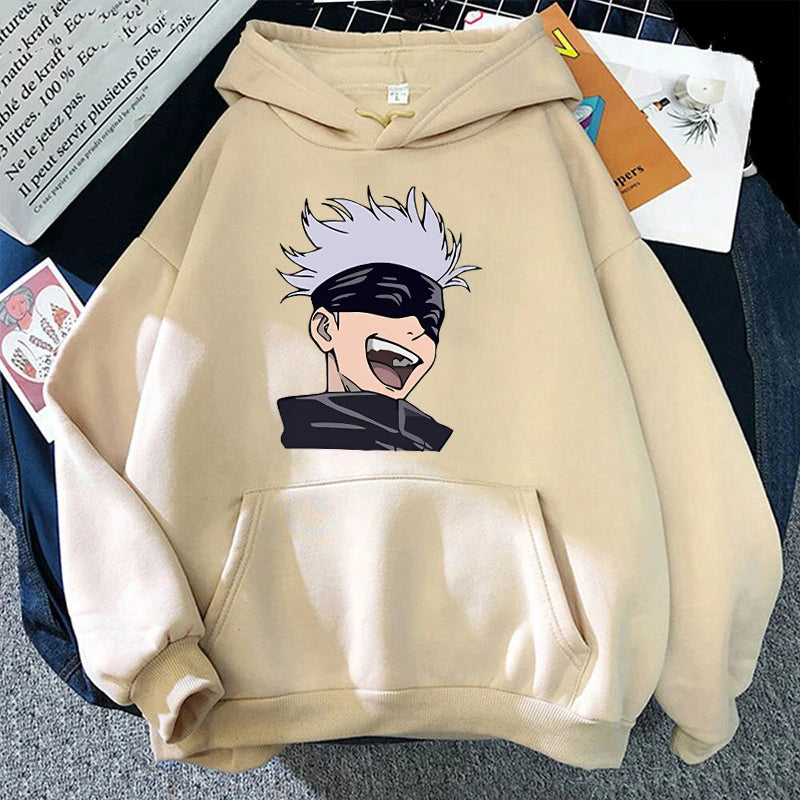 Anime Satoru Gojo Printed Long Sleeve Pullover Hoodies For Women And Men Couple Casual Sweatshirts Autumn Winter Plus Size Tops