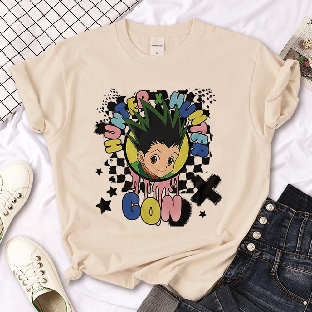 Killua Zoldyck top women summer crew neck tshirt girl manga anime funny clothing