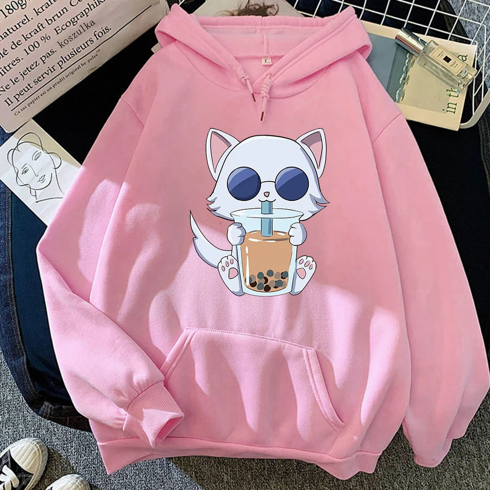 Kawaii Bubble Tea Satoru Gojo Cat Hoodie Women Unisex Jujutsu Kaisen Hoodies Sweatshirts Manga Anime Cartoon Plus Size Hoodie