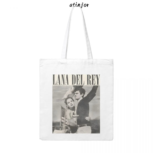 atinfor 38x41CM Vintage Lana Del Rey Ldr Sailing Grocery Foldable Eco Women Canvas Handbag Lady Shoulder Reusable Shopping Bag