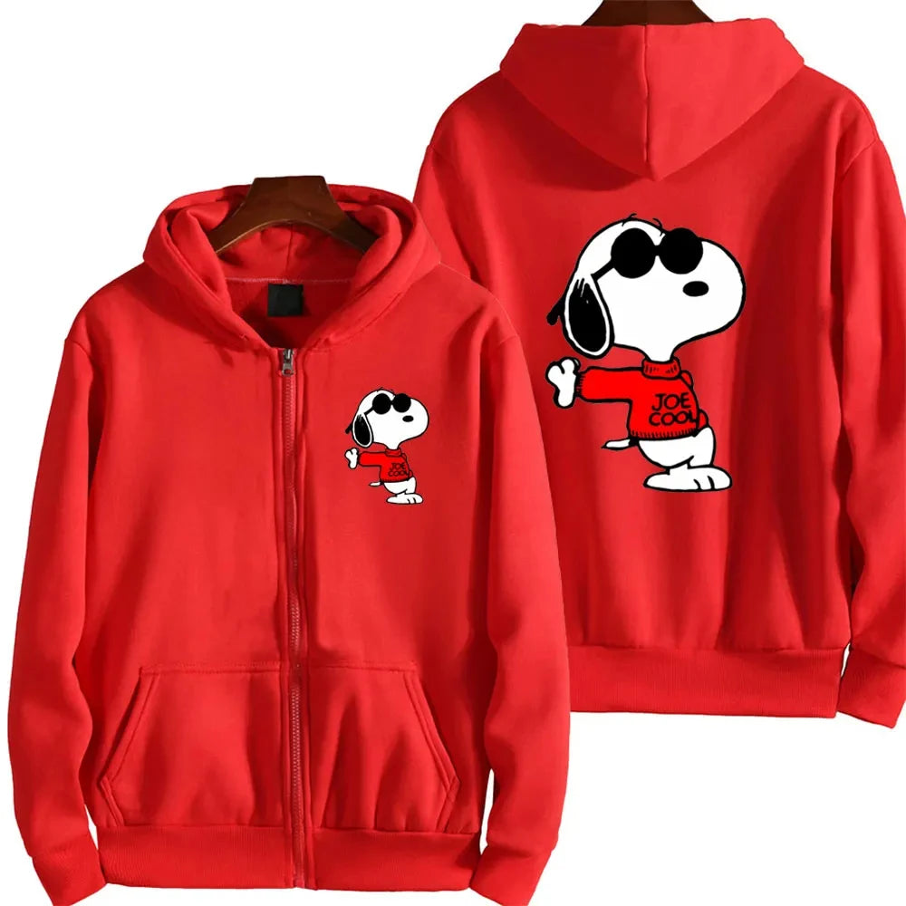 2024 New Snoopy Cartoon Anime Women Zipper Hoodie Jacket Spring Autumn Men Sweatshirt White Casual Couple Clothes Coats