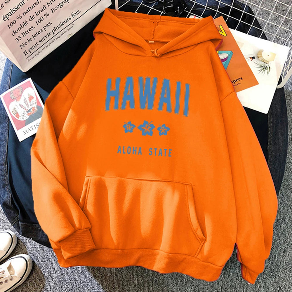 Hawaii Aloha State Letter Printed Clothes Female Hip Hop Street Hoodies Casual Fashion Sweatshirt Comfortable Loose Womens Hoody