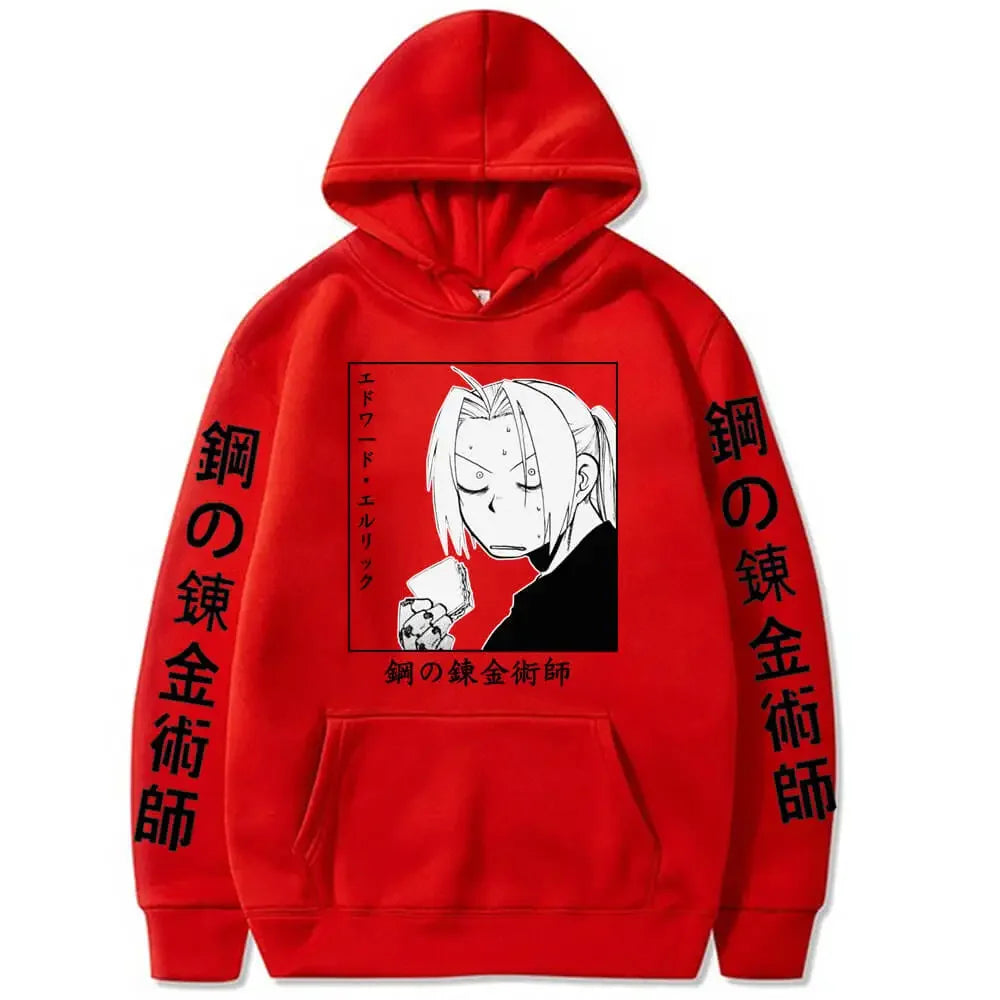 Anime Fullmetal Alchemist Edward Elric Graphic Print Hooded Men Women Aesthetic Hoodies Plus Size Streetwear Harajuku Sweatshirt