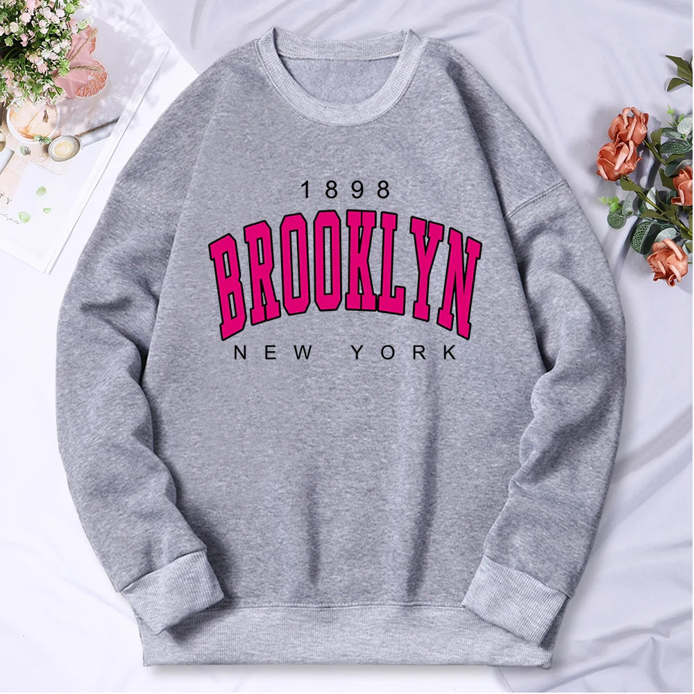 1898 Brooklyn New York Printing Tracksuit Women Classic Retro Fashion Hooded Fleece Warm Casual Clothes Loose Oversize Hoodies