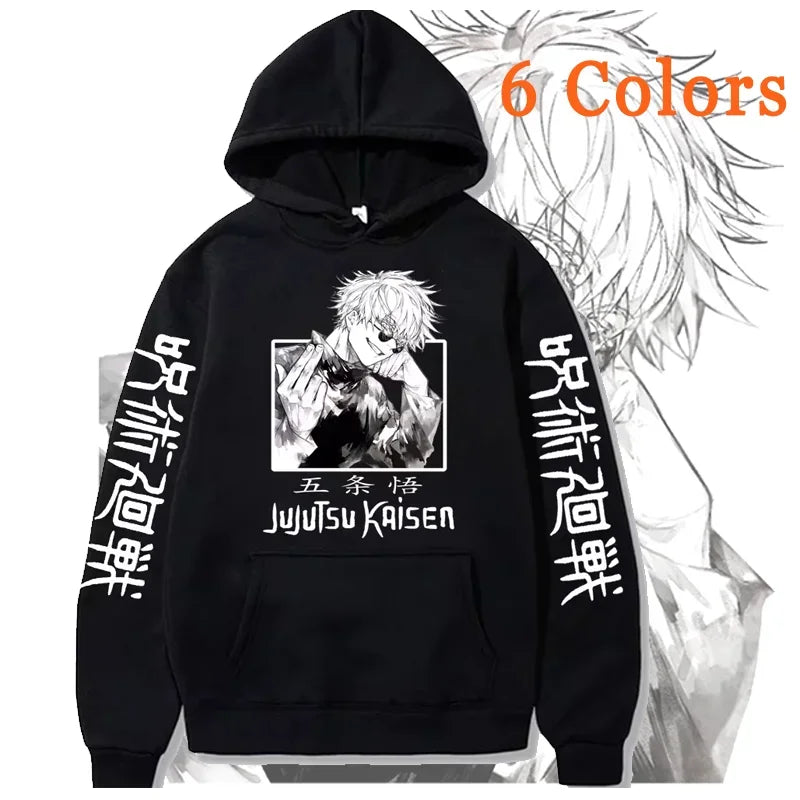 2025 Jujutsu Kaisen Hoodie Anime Gojou Satoru Print Harajuku Man Clothes Fleece Hoodies Hooded Pullovers Tops Loose Long Sleeves