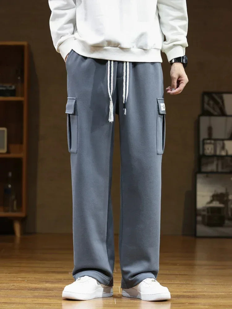 Autumn Big Pocket Men's Cargo Casual Pants Cotton Drawstring Baggy Straight Sweatpants Fashion Streetwear Hip Hop Male Trousers