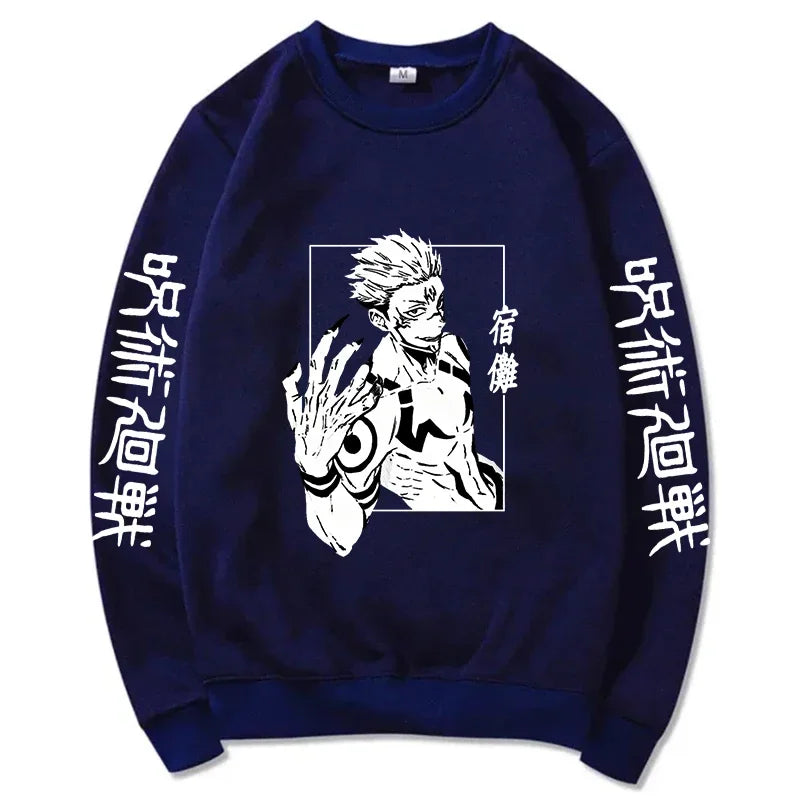 Autumn Men Anime Jujutsu Kaisen Casual Sweatshirts Men/Women Round Neck Gojou Satoru Printed Solid Hoodie Hip Hop Pullover