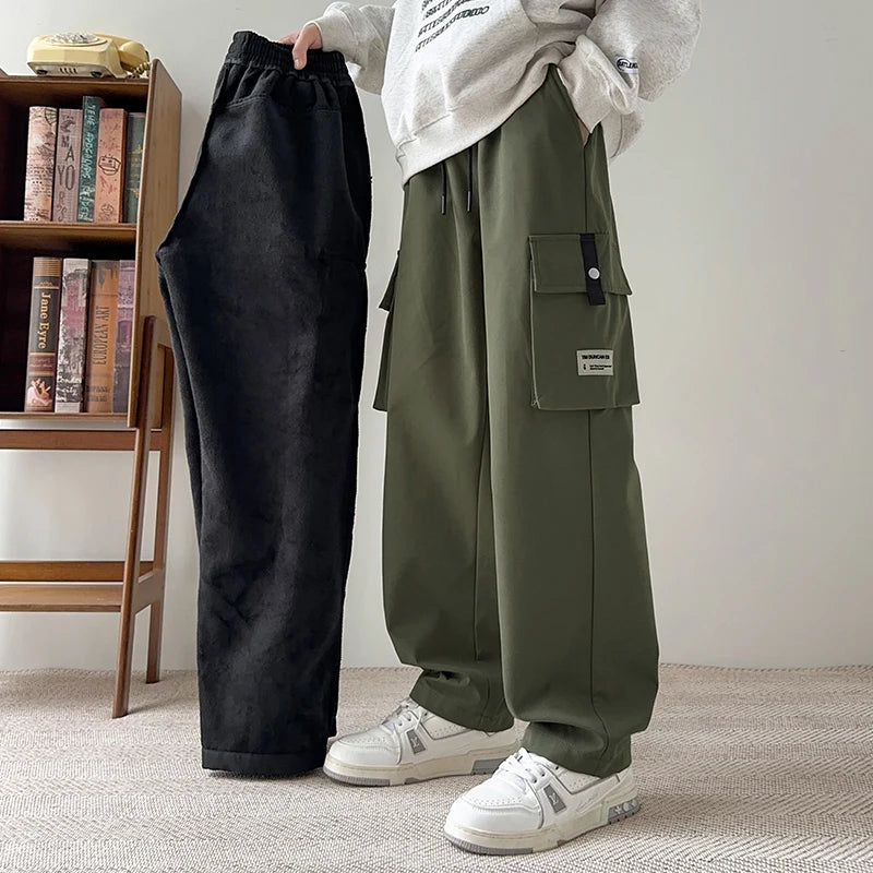 M-8XL Men's Cargo Pants Plus Size Autumn Winter Loose Straight Multi-pocket Joggers Big Size Casual Plus Velvet Warm Sweatpants