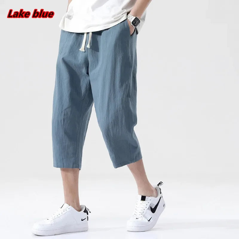 Summer Casual Pants Men's Wild Cotton and Linen Loose Linen Pants Korean Style Trend Nine-point Straight Trousers