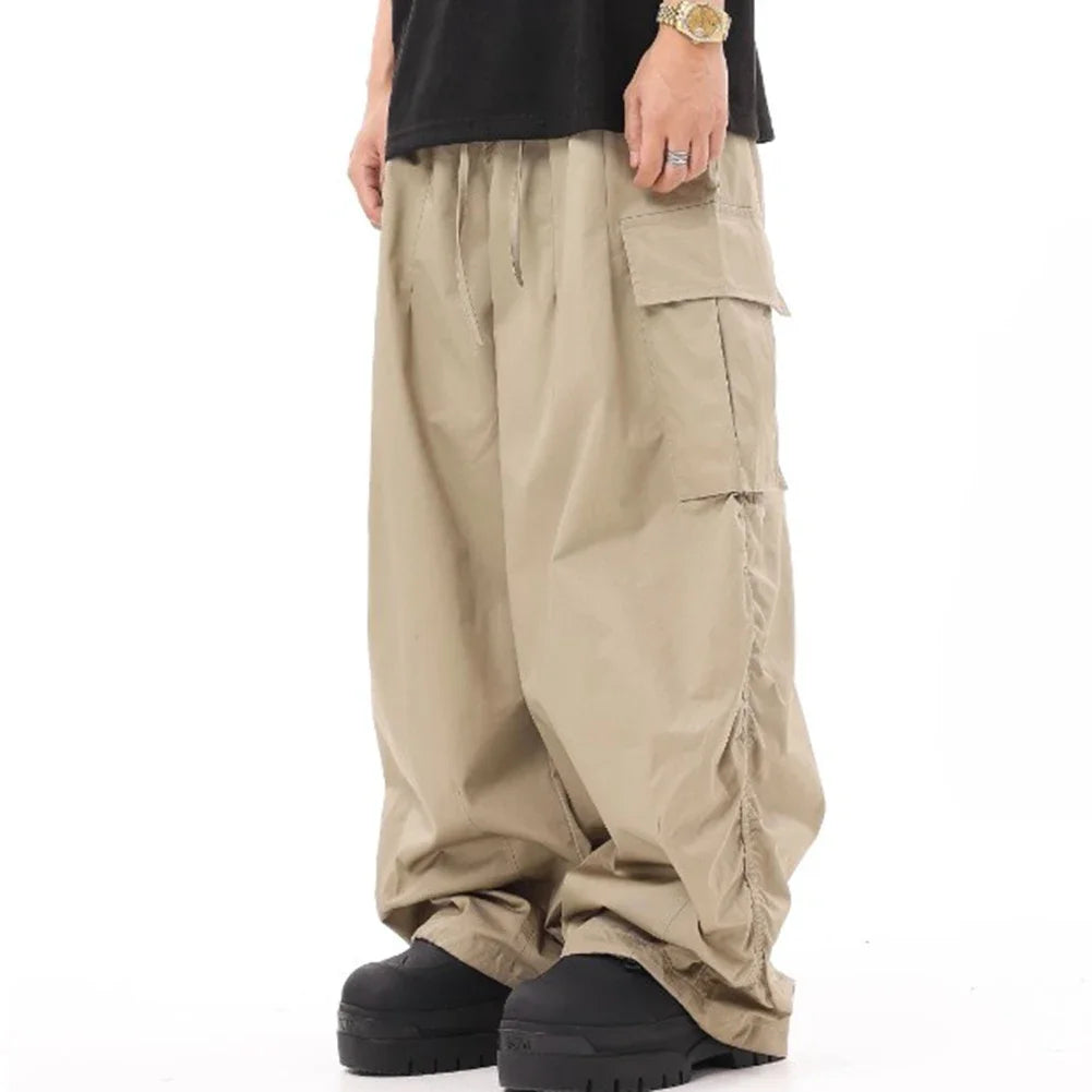 Classic Design Multi Flap Pockets Cargo Pants,Men's Loose Fit Drawstring Cargo Pants，For Skateboarding,Street,Outdoor Camping