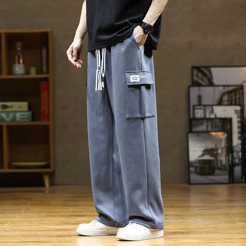 Spring Autumn Multi-Pockets Sweatpants Men Oversized Sportswear Casual Track Pants Plus Size Loose Straight Baggy Trousers Y2k