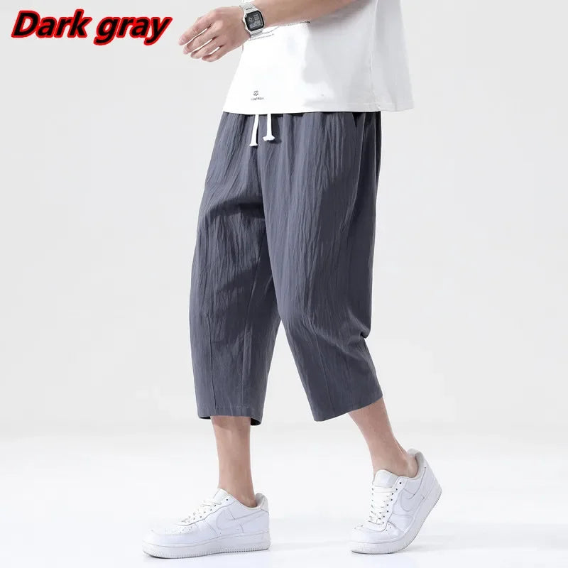 Summer Casual Pants Men's Wild Cotton and Linen Loose Linen Pants Korean Style Trend Nine-point Straight Trousers