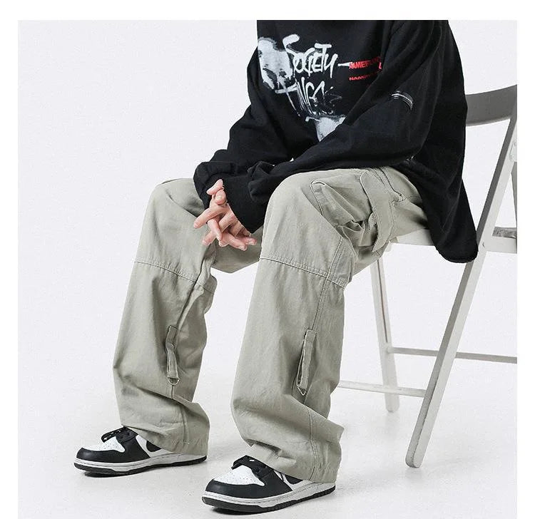 HOUZHOU Cargo Pants Men Zipper Oversize Wide Leg Trousers Male Streetwear Hip Hop Casual Korean Japanese Pocket Safari Style