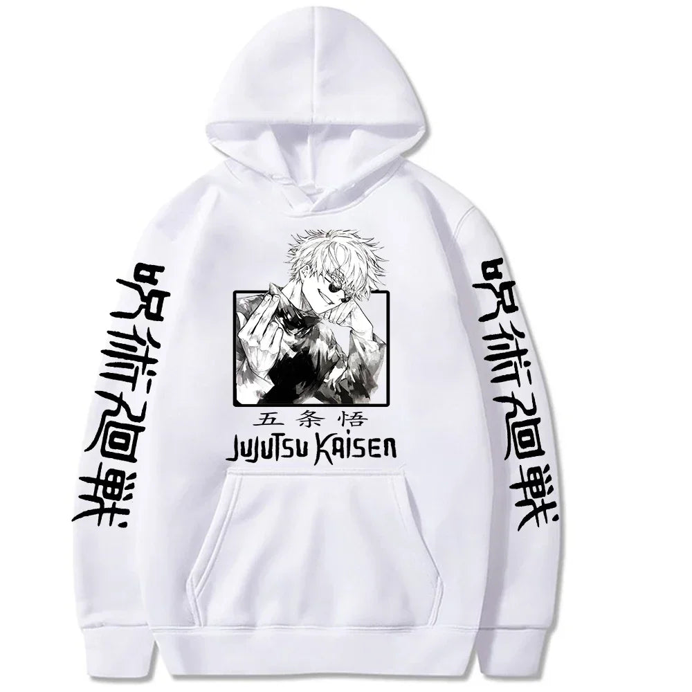 2025 Jujutsu Kaisen Hoodie Anime Gojou Satoru Print Harajuku Man Clothes Fleece Hoodies Hooded Pullovers Tops Loose Long Sleeves