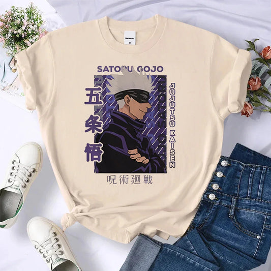 Gojo Satoru t-shirt Colorful kawaii Breathable Trendy women Psychedelic top tees kawaii anime Breathable University Grunge