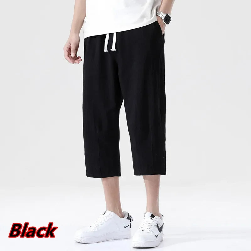 Summer Casual Pants Men's Wild Cotton and Linen Loose Linen Pants Korean Style Trend Nine-point Straight Trousers